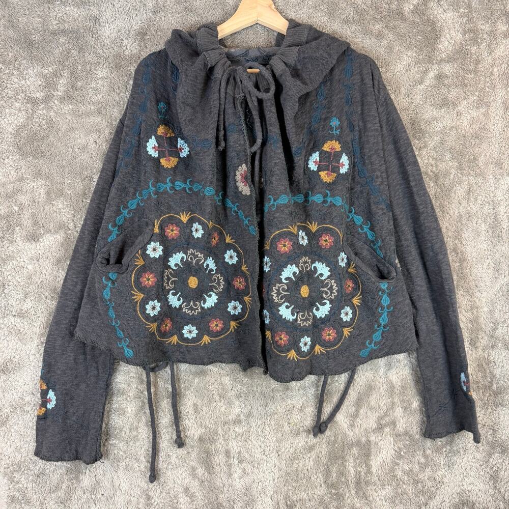 Biya Johnny Was Kanji Gray Embroider Hoodie Cardigan Sweater Jacket Ties Hood L
